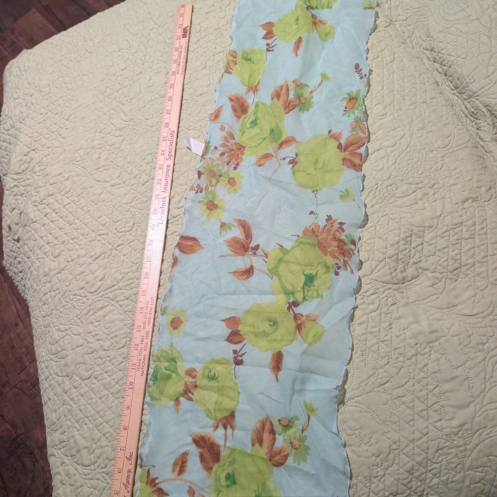 Vintage Chiffon Floral Scarf with Green and Brown Accents